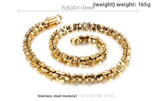 Detail of 10mm wide gold-plated stainless steel chain necklace for men with 630mm length