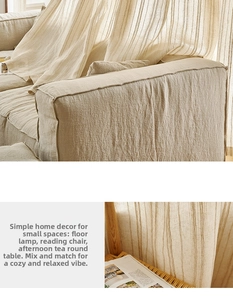 Close-up of oatmeal linen fabric showing natural texture and vertical striped pattern