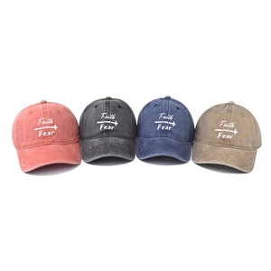 Vintage washed baseball caps with Faith OVER Fear embroidery in four colors