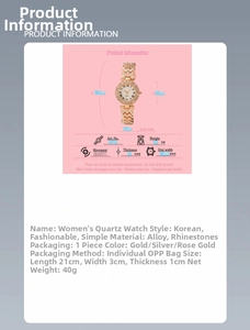 Detailed size specification chart for women's rhinestone quartz watch with measurements