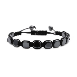 Handmade black woven hematite bracelet with adjustable rope for men and women