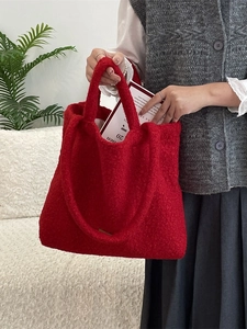 Borsa tote rossa in pile soffice da donna con grande capacità e stile morbido