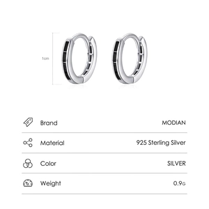 Minimalist S925 sterling silver hoop earrings with black rectangular zircon inlay 1cm