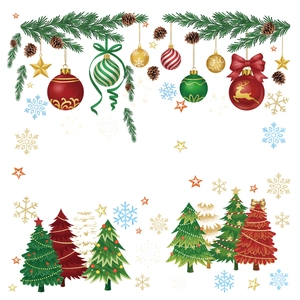 Weihnachtsfensteraufkleber mit Schneeflocken, Ornamenten und grünen Tannenbaum-Motiven