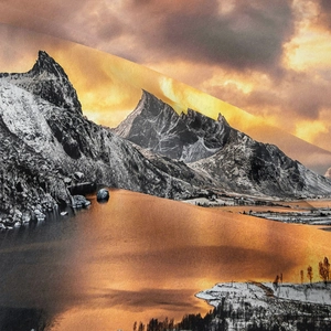 Bohemian landscape tapestry featuring sunset mountain lake view with high-definition printing