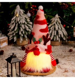 Illuminated Christmas gnome with reindeer antlers and warm glowing beard on snowy base