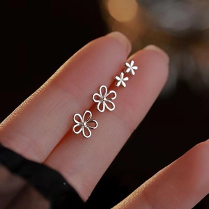 Flower Stud Earrings With 925 Sterling Silver Earring Post Minimalist Floral Hollow Smooth Elegant Jewelry For Women