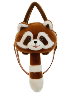 Cute raccoon plush handbag with striped tail and crossbody strap for women