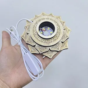 Wooden lotus-shaped LED light base with USB cable for crystal ball desk ornament