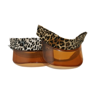 Detail of leopard print headband and semi-transparent brown TPU sun visor brim