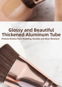 Detail of angled foundation brush with soft bristles and thick aluminum ferrule