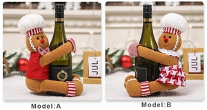 Gingerbread man wine bottle covers in vest and plaid skirt styles for Christmas decor