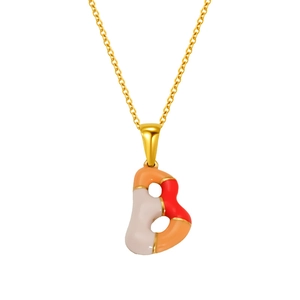 Collier doré en acier inoxydable avec pendentif lettre B et émail coloré pour femme