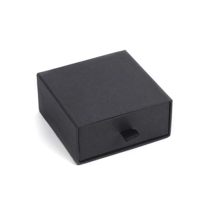 Minimalist black drawer jewelry box with ribbon pull for rings and necklaces