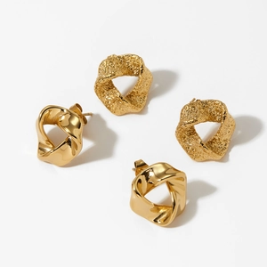 Polished and hammered geometric 316 stainless steel earrings set in gold finish