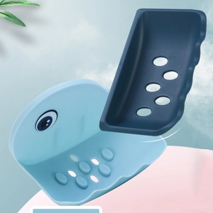 Whale-shaped double-layer wall-mounted soap box with drainage holes for bathroom