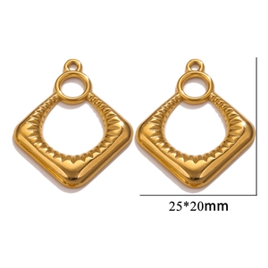 Golden textured diamond shaped earring pendants in stainless steel 25x20mm size