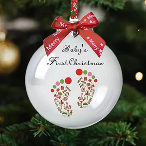 Boule Commémorative Premier Noël de Bébé Ornement en Plastique Avec Nœud en Ruban Rouge pour Décoration de Sapin