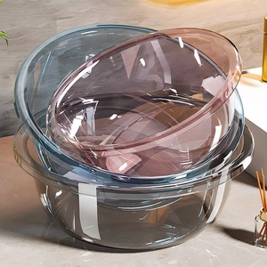 Stack of colorful transparent plastic basins showing reinforced edges and premium thickness