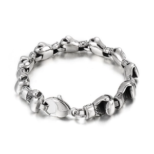 Mens hip hop boxing glove link bracelet in polished silver stainless steel
