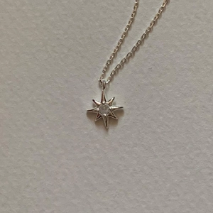 Elegant 925 sterling silver eight-pointed star pendant necklace with white zircon