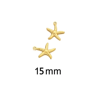 Detailed macro view of 15mm golden starfish pendants with textured metallic surface