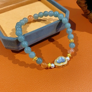 Bracciale di perle con ciondolo a cuore, granato arancione e diaspro in stile retrò