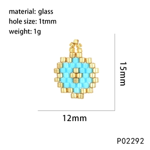 Macro detail of hand-woven glass star pendant with size and weight dimensions