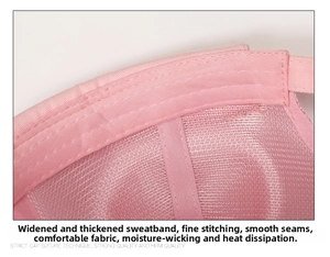 Detail of pink mesh cap featuring thickened cotton sweatband and breathable mesh lining