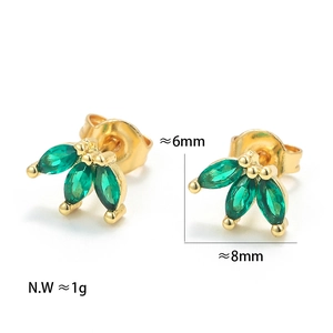 Detailed view of colorful zircon earrings showing dimensions of 6mm height and 8mm width