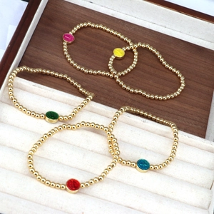 Retro colorful religious Virgin Mary beaded bracelets with gold beads in five vivid colors