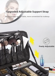 Macro view of Oxford cloth makeup bag with adjustable dividers and brush slots