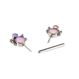 Sunflower style stainless steel nipple ring set with iridescent opal barbell studs