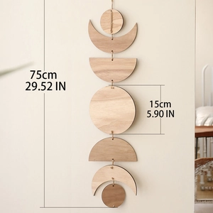 Vintage wooden moon phase wall hanging decor with 75cm length and 15cm center diameter