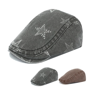 Casquette Ivy En Jean De Coton Lavé Vintage Motif Étoiles Chapeau Plat Délavé Pour Femmes Y2K Streetwear Béret Réglable