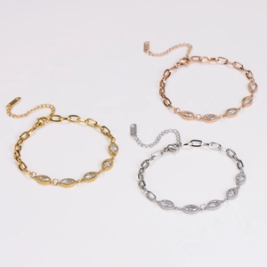 Fashion Zirconia Stainless Steel Bracelet For Women Marquise Cut Stone Inlaid Elegant Adjustable Link Chain Jewelry Gift