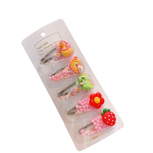 5-piece set of girls' fruit and animal hair clips with colorful glitter sequins and beads