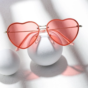 Heart Shaped Sunglasses UV400 Protection Metal Frame Rimless Trendy Fashion Eyewear For Women Girls Party Accessories