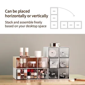 Stackable plastic drawer organizers for makeup storage with translucent frosted design