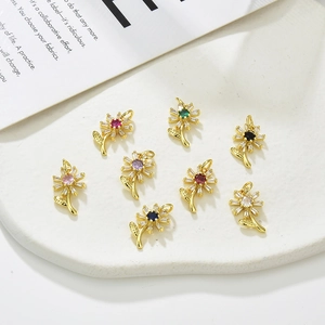 Sunflower Pendant Copper 18k Gold Plated Colorful Cubic Zirconia Floral Charm Necklace Accessory Elegant