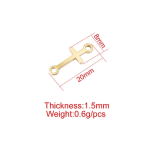 Connettore a croce curva in acciaio inossidabile dorato per gioielli fai da te 20x8mm