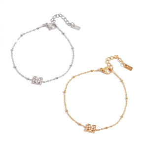 Luxurious stainless steel M letter bracelets in gold and silver with zircon stones
