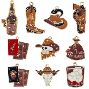 Vintage Western Cowboy Hat Skull Alloy Enamel Pendants For DIY Jewelry Making Keychain Necklace Earring Accessories