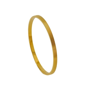 Minimalist gold-plated titanium steel bangle featuring fine horizontal striped textures