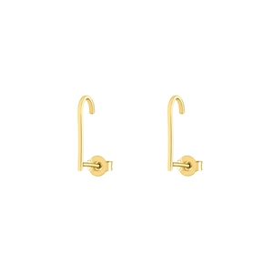 Close-up of gold geometric hook earrings with metallic luster and secure butterfly backs