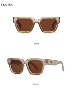 Vorder- und Seitenansicht der quadratischen Retro-Sonnenbrille mit Silberakzenten