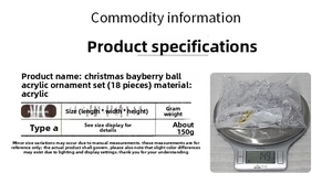 Detailed view of acrylic Christmas pendants on scale weighing 150g set of 18 ornaments