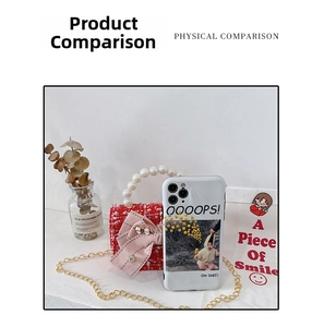 Mini red tweed girls handbag with faux pearl handle and pink bow compared to a phone case