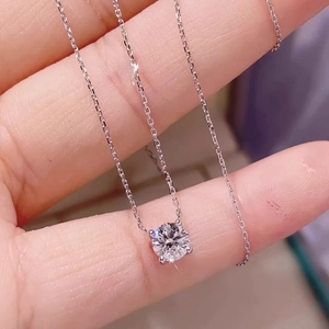 Classic S925 sterling silver necklace with a brilliant round moissanite solitaire pendant