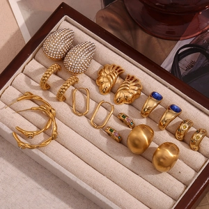 Vintage 18K gold plated stainless steel earring collection with cubic zirconia and sea waves